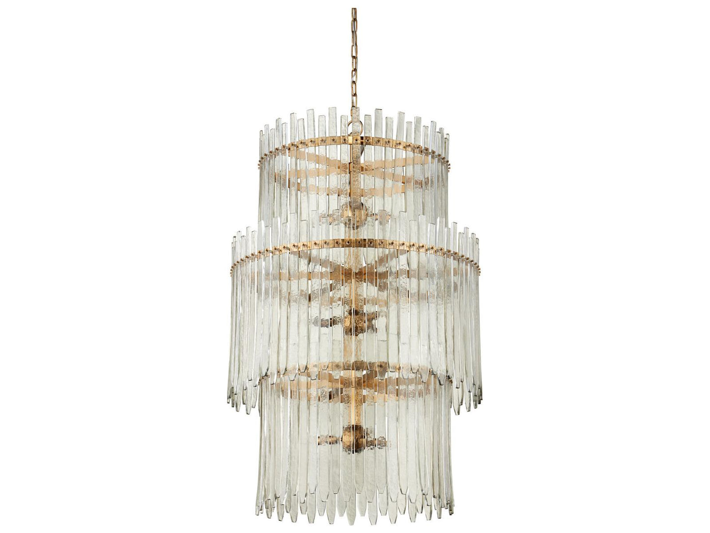 Currey & Company Currey and Company Electra 9-Light Three-Tier Chandelier in Clear Antique Brass