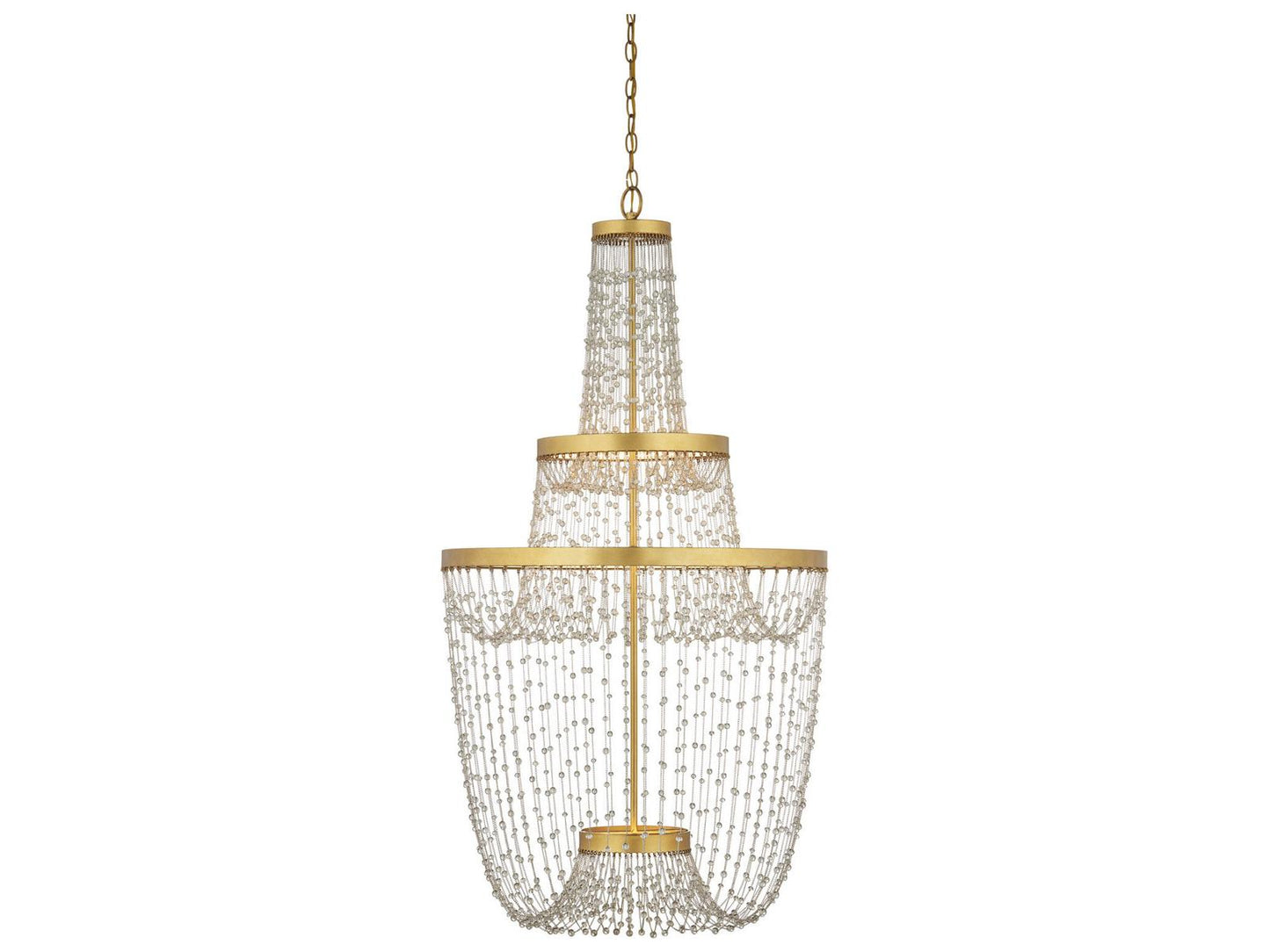 Currey & Company Currey and Company Mademoiselle Grande 3-Light Chandelier in Contemporary Gold Leaf and Glass Beads