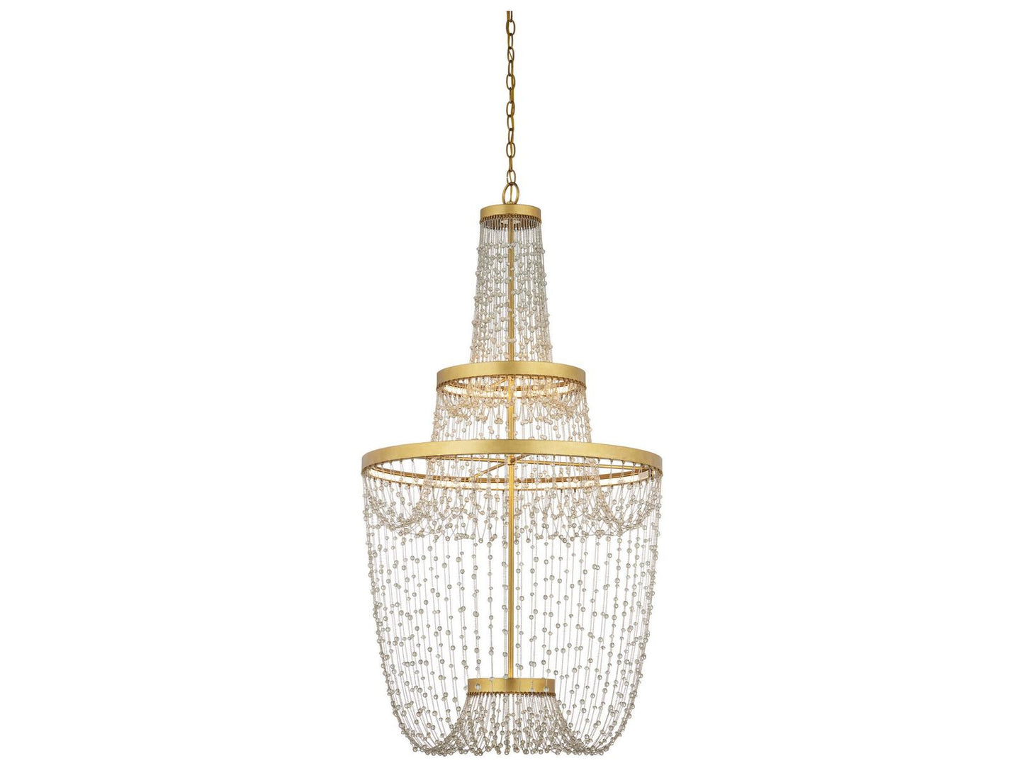 Currey & Company Currey and Company Mademoiselle Grande 3-Light Chandelier in Contemporary Gold Leaf and Glass Beads