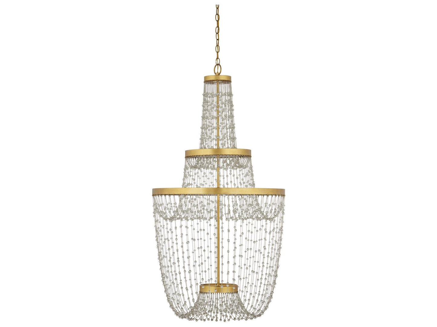 Currey & Company Currey and Company Mademoiselle Grande 3-Light Chandelier in Contemporary Gold Leaf and Glass Beads