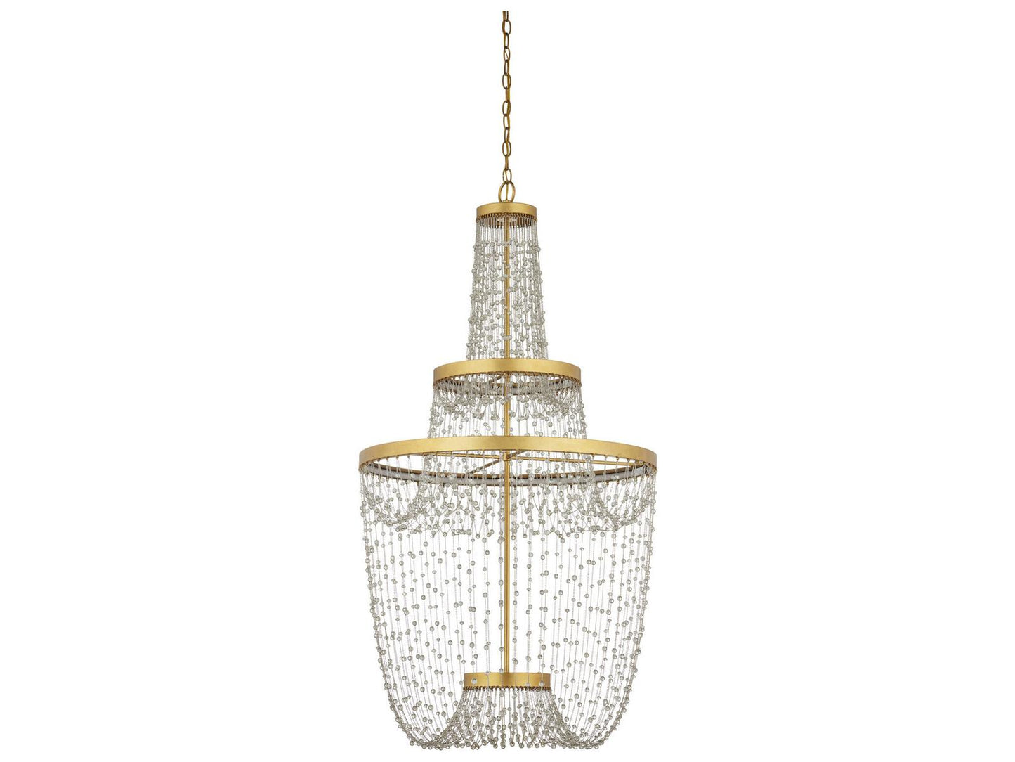 Currey & Company Currey and Company Mademoiselle Grande 3-Light Chandelier in Contemporary Gold Leaf and Glass Beads