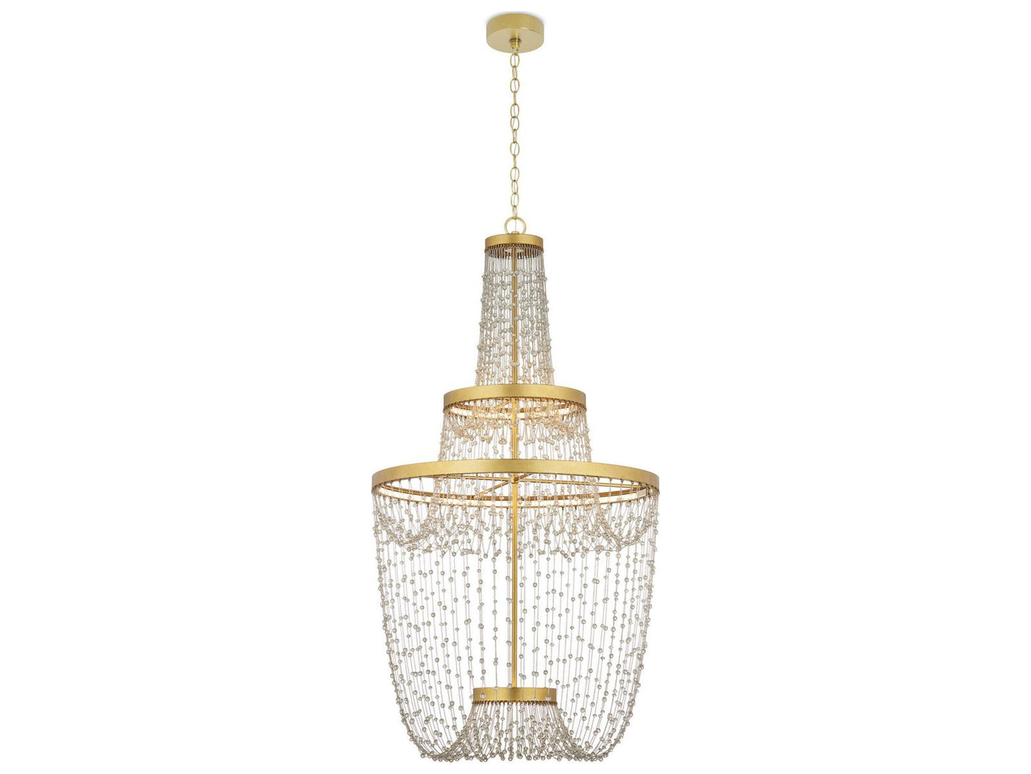 Currey & Company Currey and Company Mademoiselle Grande 3-Light Chandelier in Contemporary Gold Leaf and Glass Beads