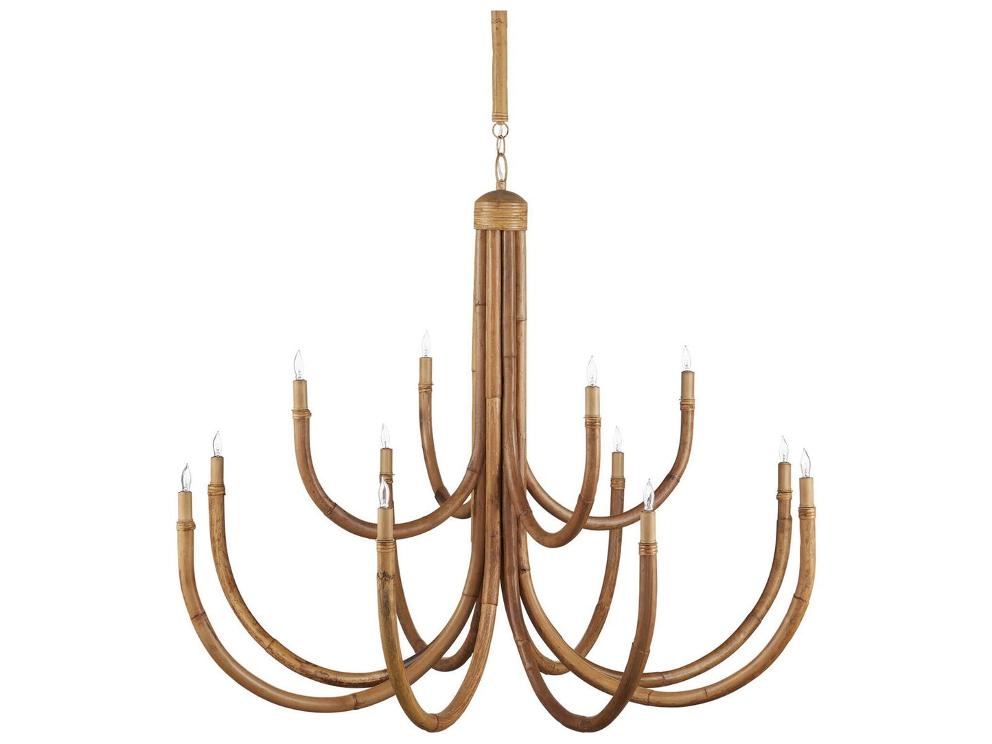 Currey & Company Currey and Company 12-Light Samsara Chandelier in Natural and Saddle Tan