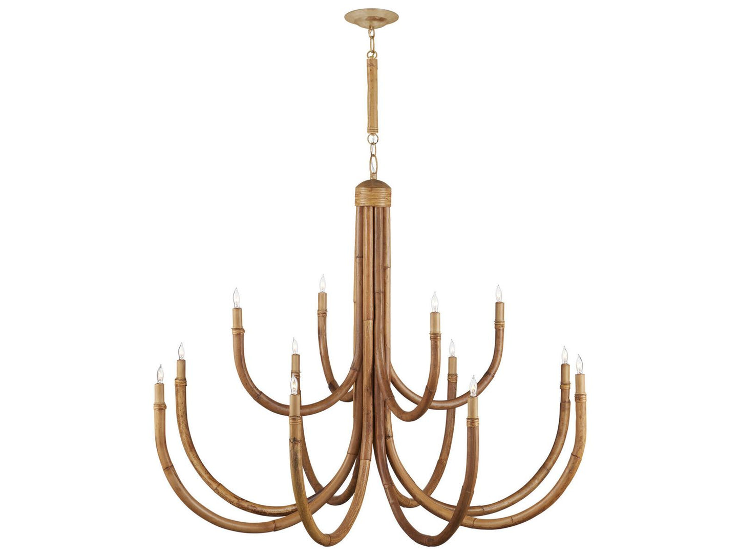 Currey & Company Currey and Company 12-Light Samsara Chandelier in Natural and Saddle Tan