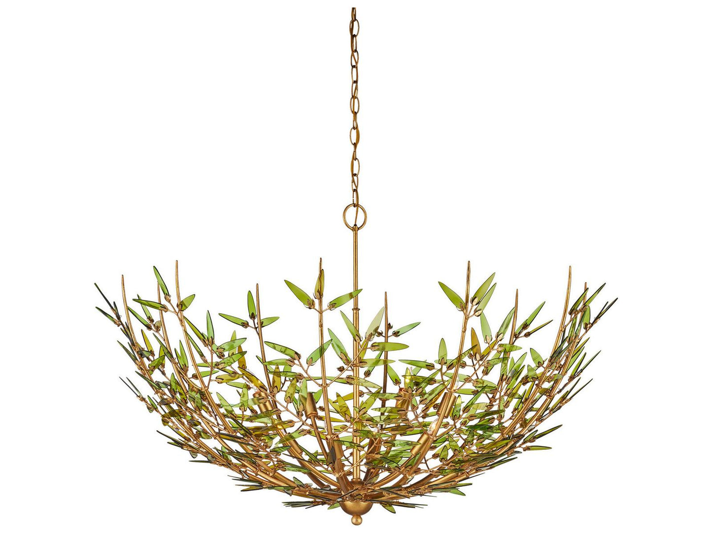 Currey & Company Currey and Company 8-Light Babylon Chandelier with Green Glass and Contemporary Gold Leaf