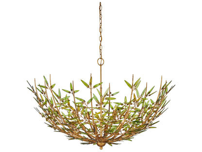 Currey & Company Currey and Company 8-Light Babylon Chandelier with Green Glass and Contemporary Gold Leaf
