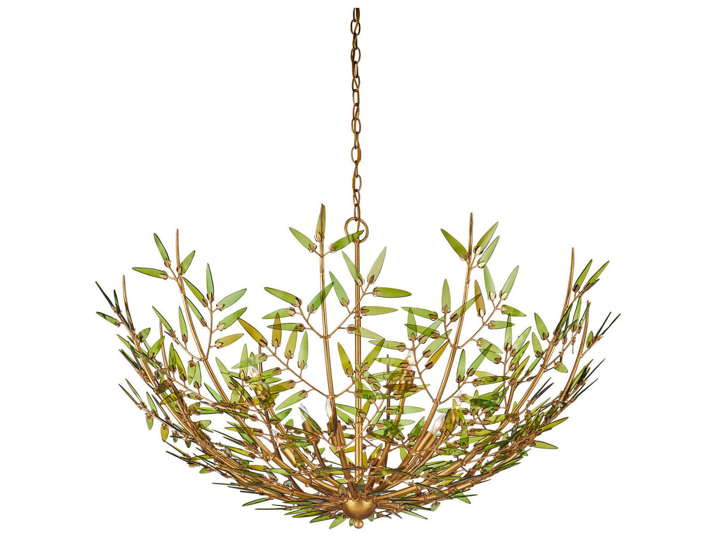 Currey & Company Currey and Company 8-Light Babylon Chandelier with Green Glass and Contemporary Gold Leaf