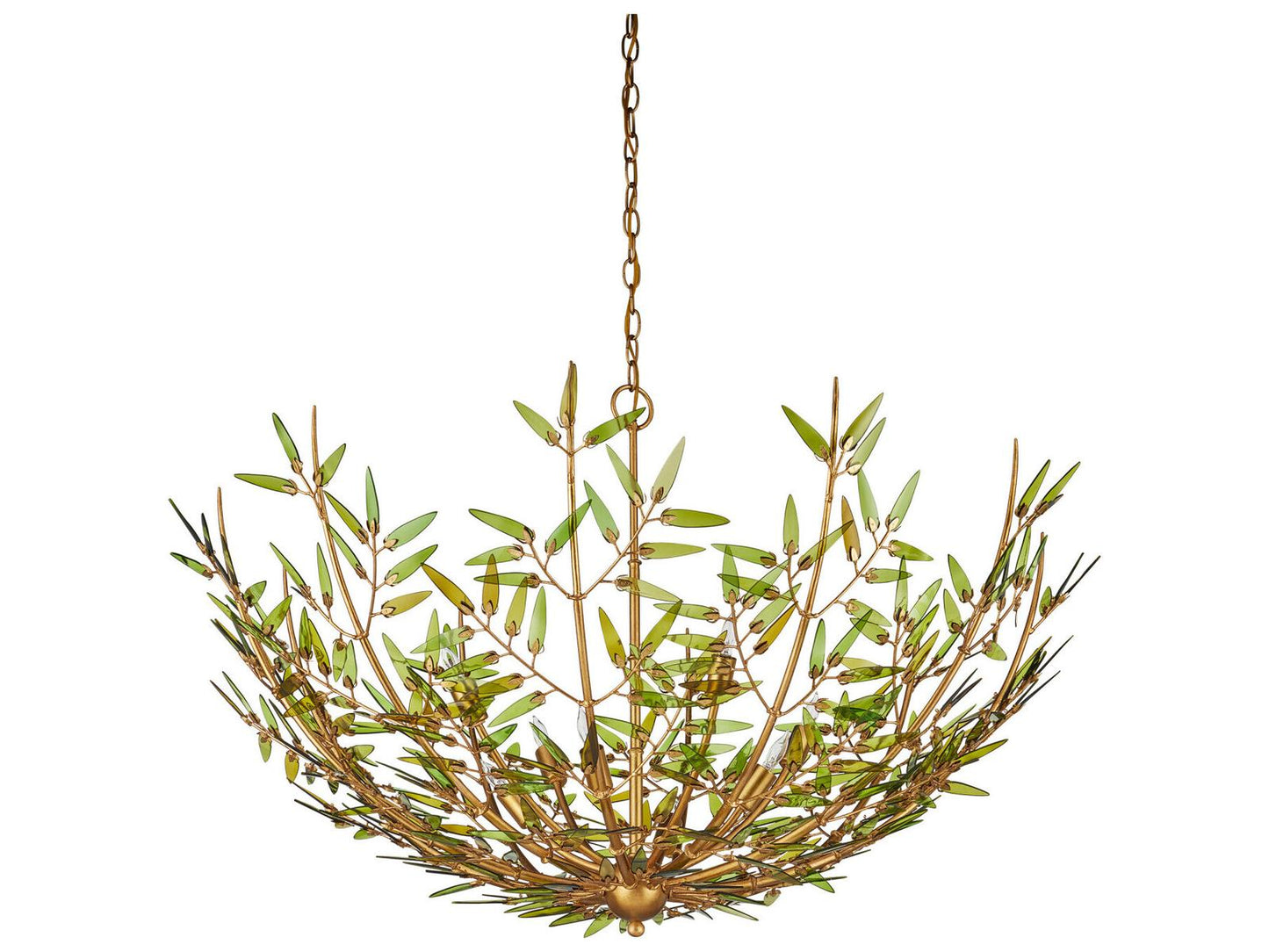 Currey & Company Currey and Company 8-Light Babylon Chandelier with Green Glass and Contemporary Gold Leaf