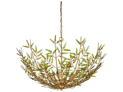 Currey & Company Currey and Company 8-Light Babylon Chandelier with Green Glass and Contemporary Gold Leaf