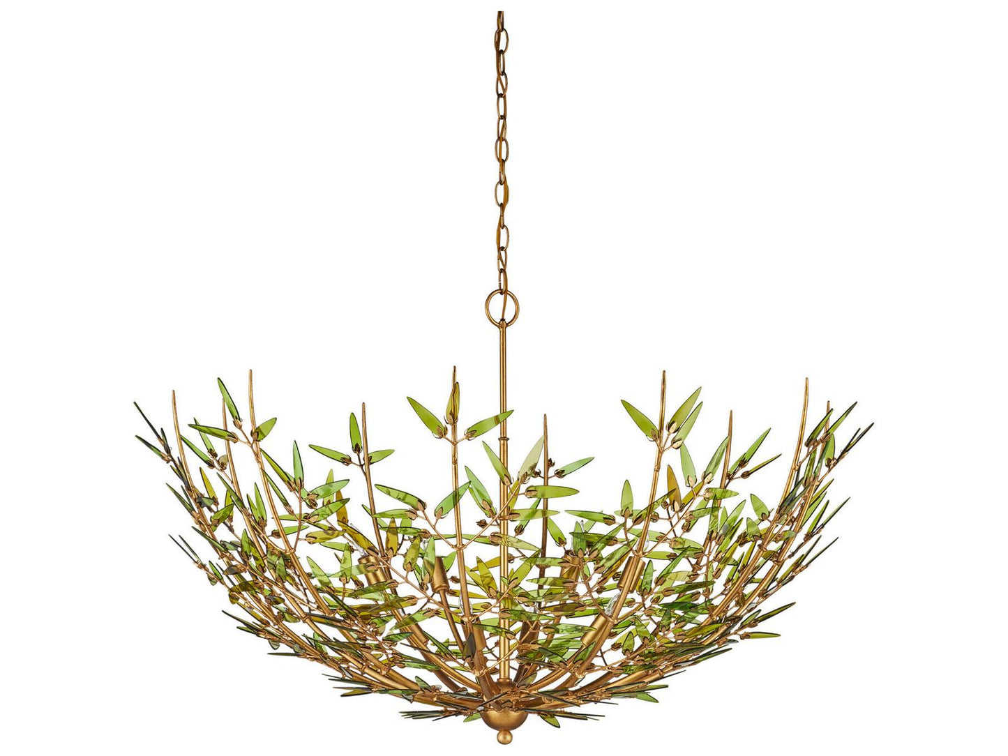Currey & Company Currey and Company 8-Light Babylon Chandelier with Green Glass and Contemporary Gold Leaf