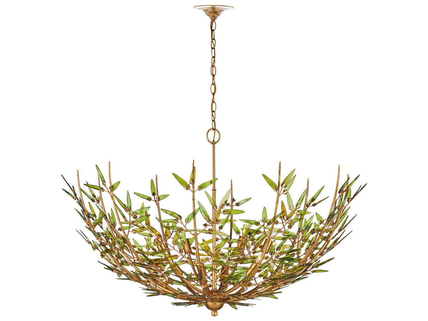 Currey & Company Currey and Company 8-Light Babylon Chandelier with Green Glass and Contemporary Gold Leaf