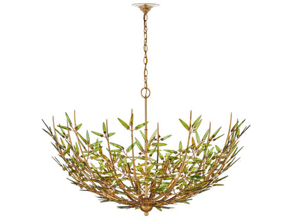 Currey & Company Currey and Company 8-Light Babylon Chandelier with Green Glass and Contemporary Gold Leaf
