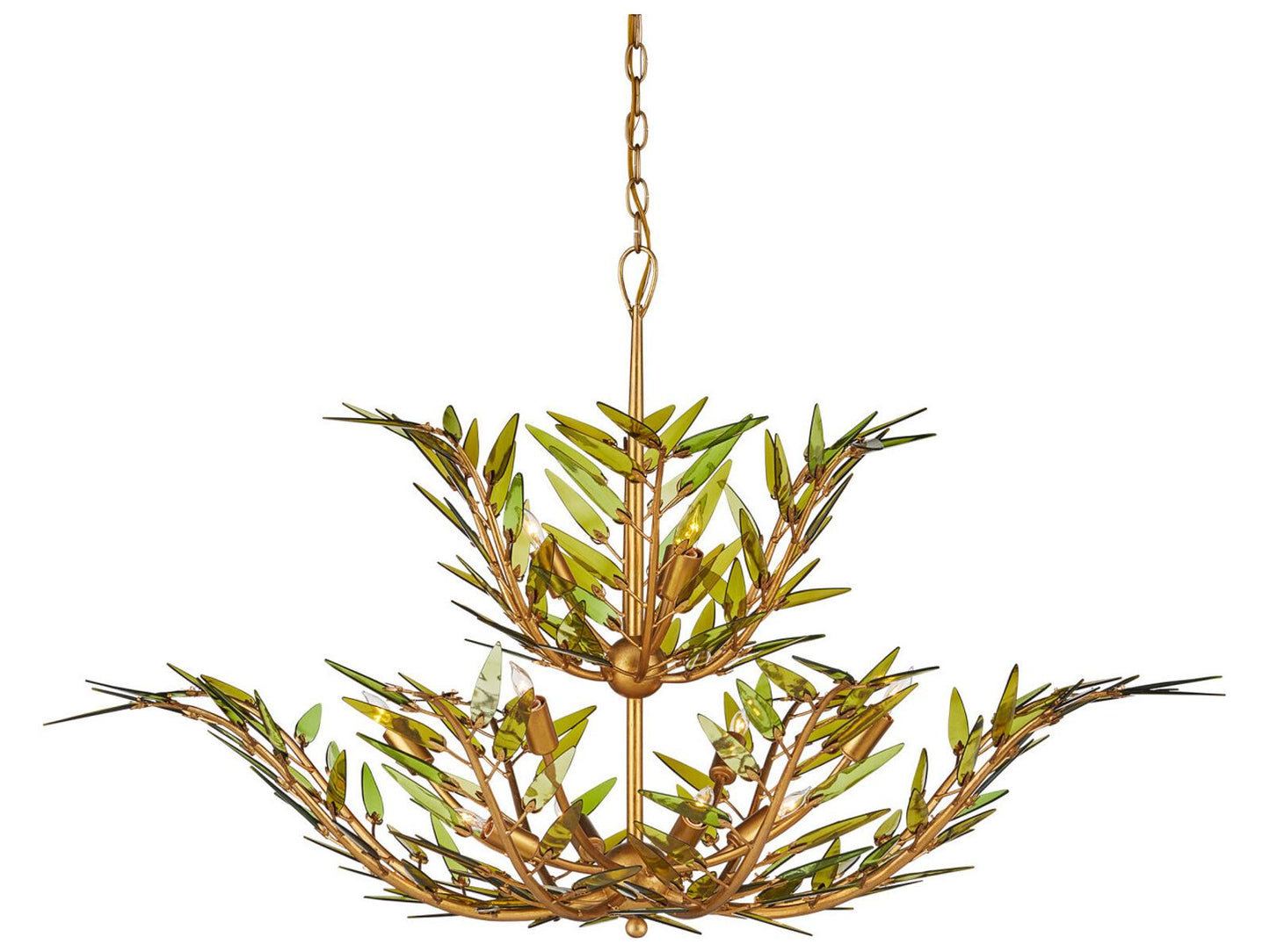 Currey & Company Currey and Company 11-Light Babylon Chandelier in Green and Contemporary Gold Leaf