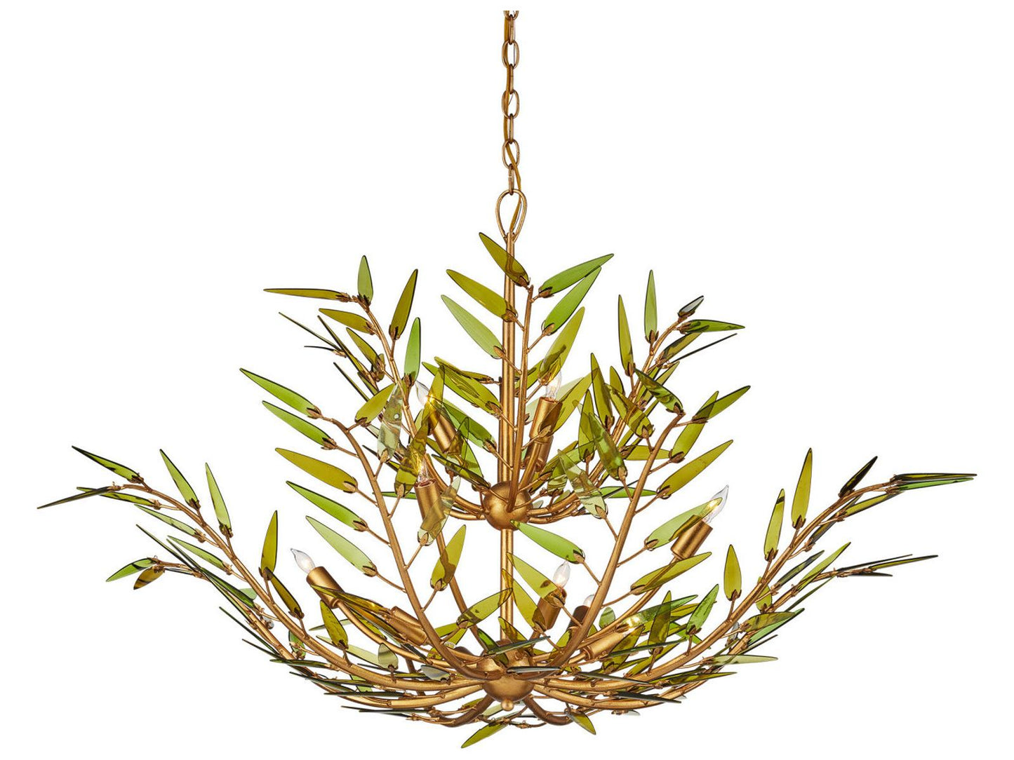 Currey & Company Currey and Company 11-Light Babylon Chandelier in Green and Contemporary Gold Leaf