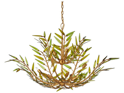 Currey & Company Currey and Company 11-Light Babylon Chandelier in Green and Contemporary Gold Leaf