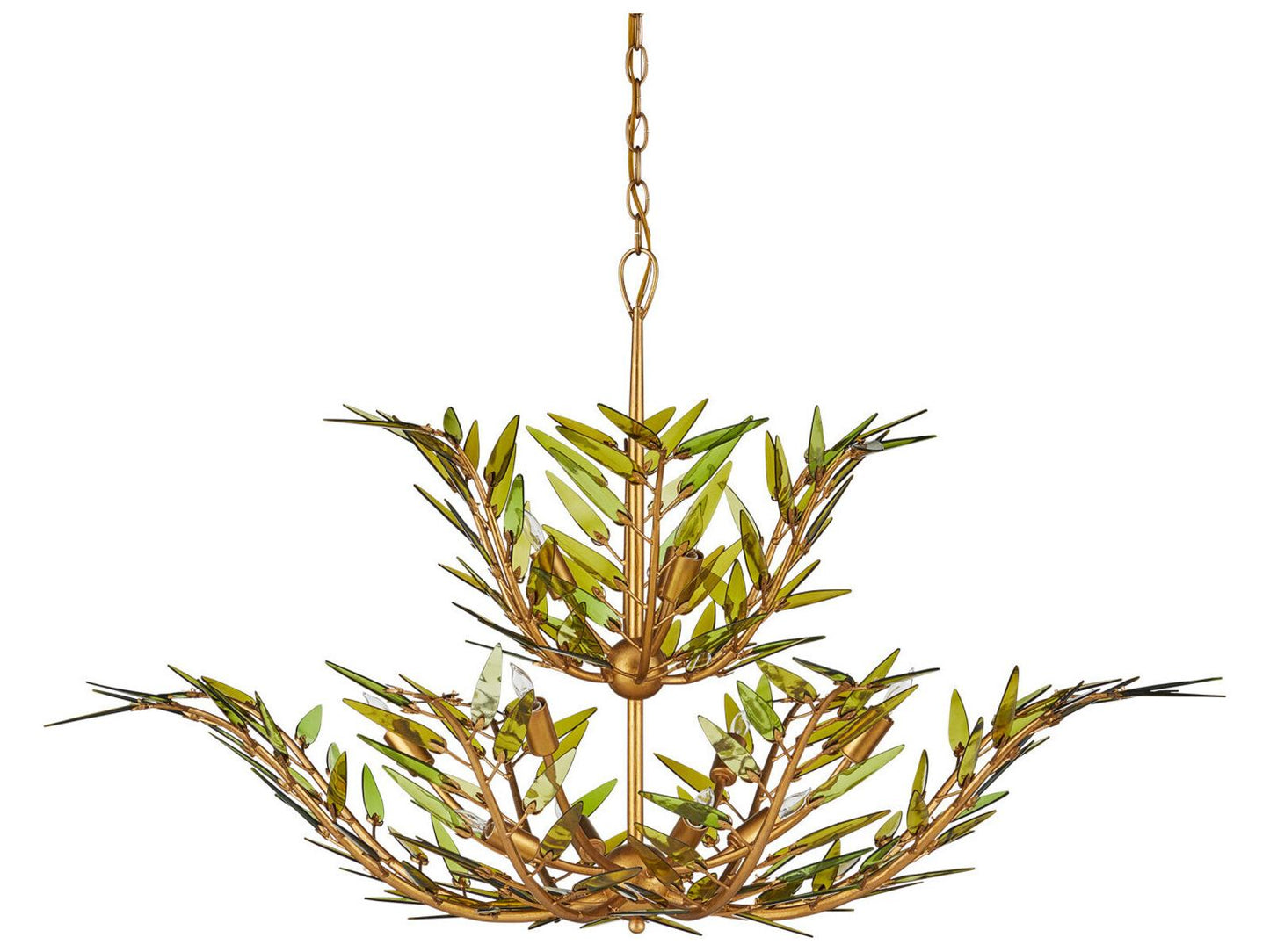 Currey & Company Currey and Company 11-Light Babylon Chandelier in Green and Contemporary Gold Leaf