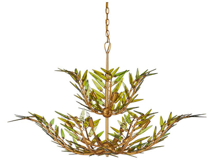 Currey & Company Currey and Company 11-Light Babylon Chandelier in Green and Contemporary Gold Leaf