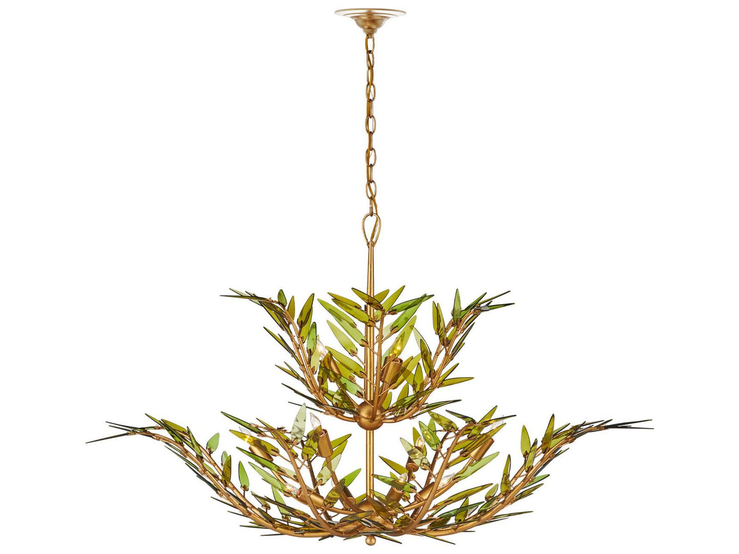 Currey & Company Currey and Company 11-Light Babylon Chandelier in Green and Contemporary Gold Leaf