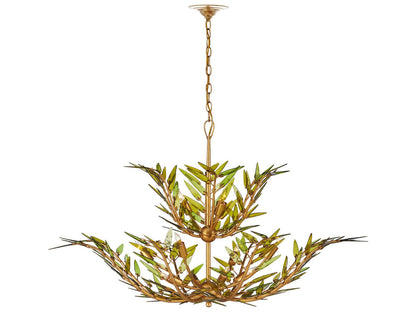 Currey & Company Currey and Company 11-Light Babylon Chandelier in Green and Contemporary Gold Leaf