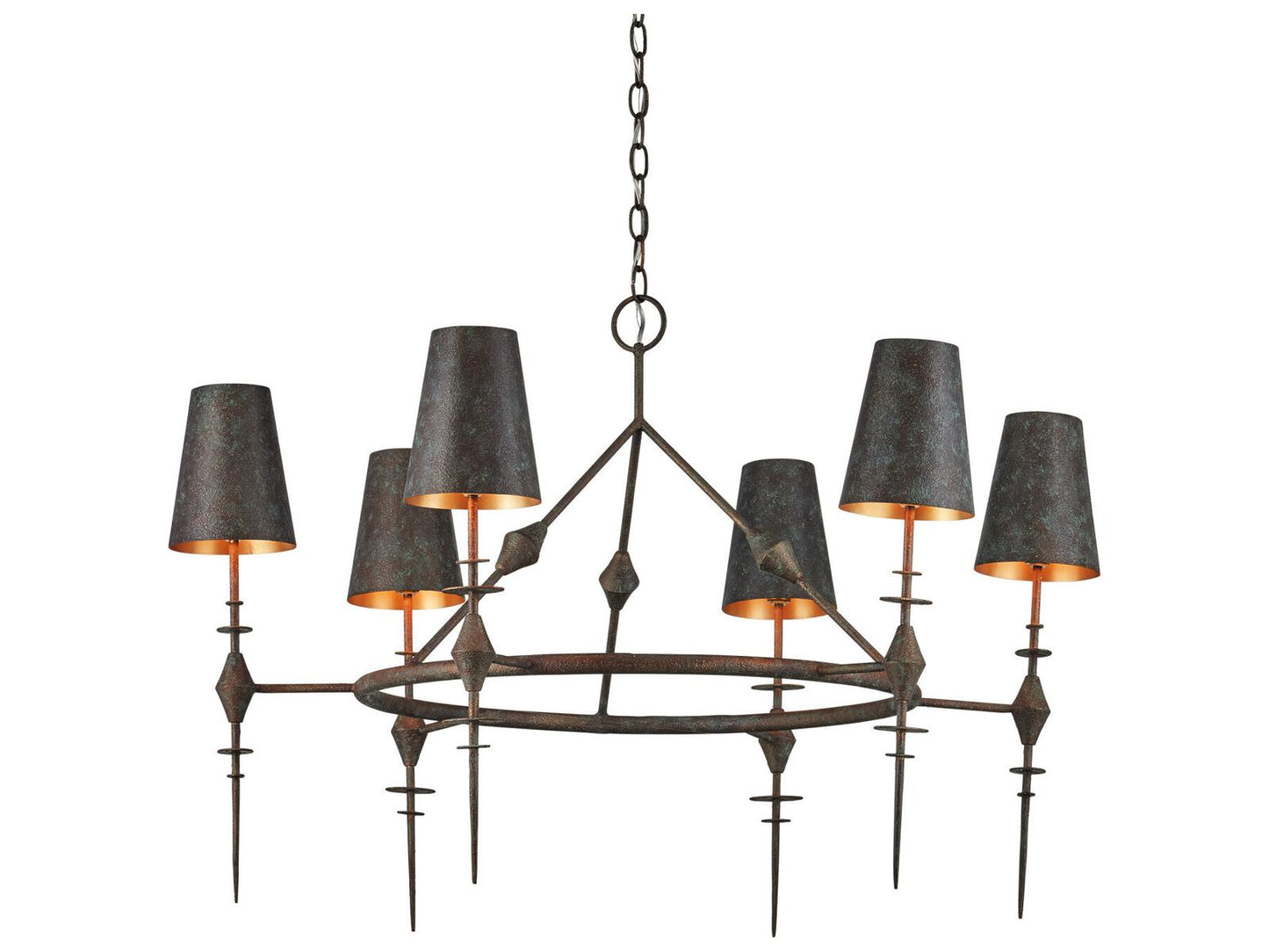 Currey & Company Currey and Company 6-Light Anselm Chandelier in Verde Bronze and Contemporary Gold