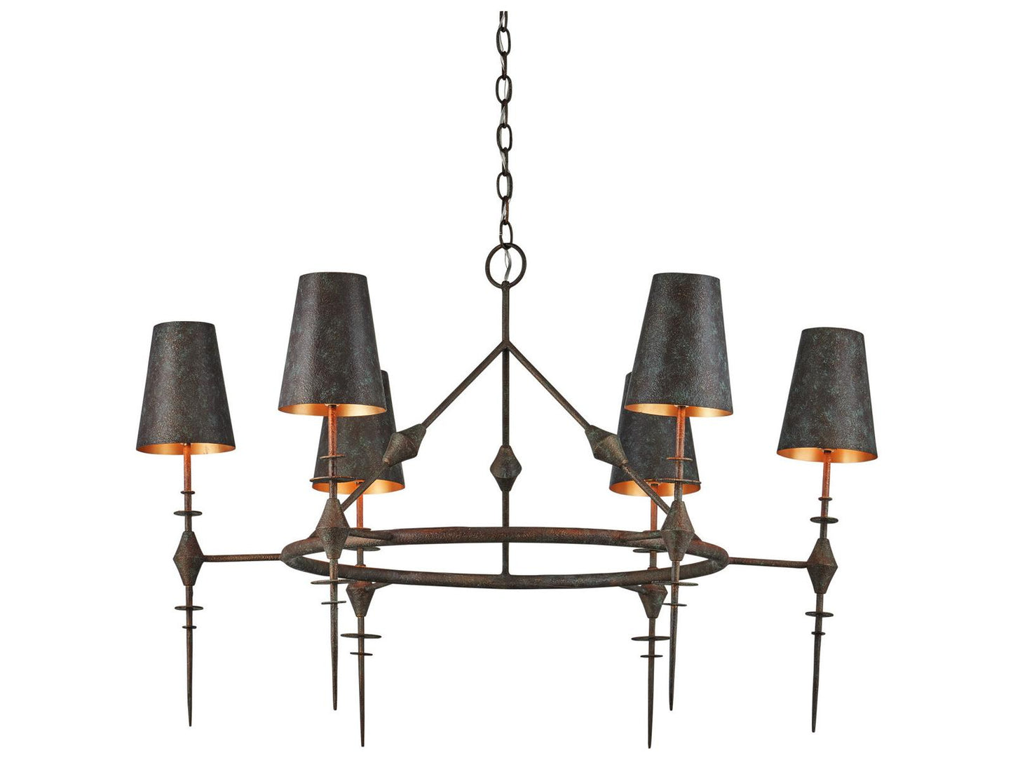 Currey & Company Currey and Company 6-Light Anselm Chandelier in Verde Bronze and Contemporary Gold