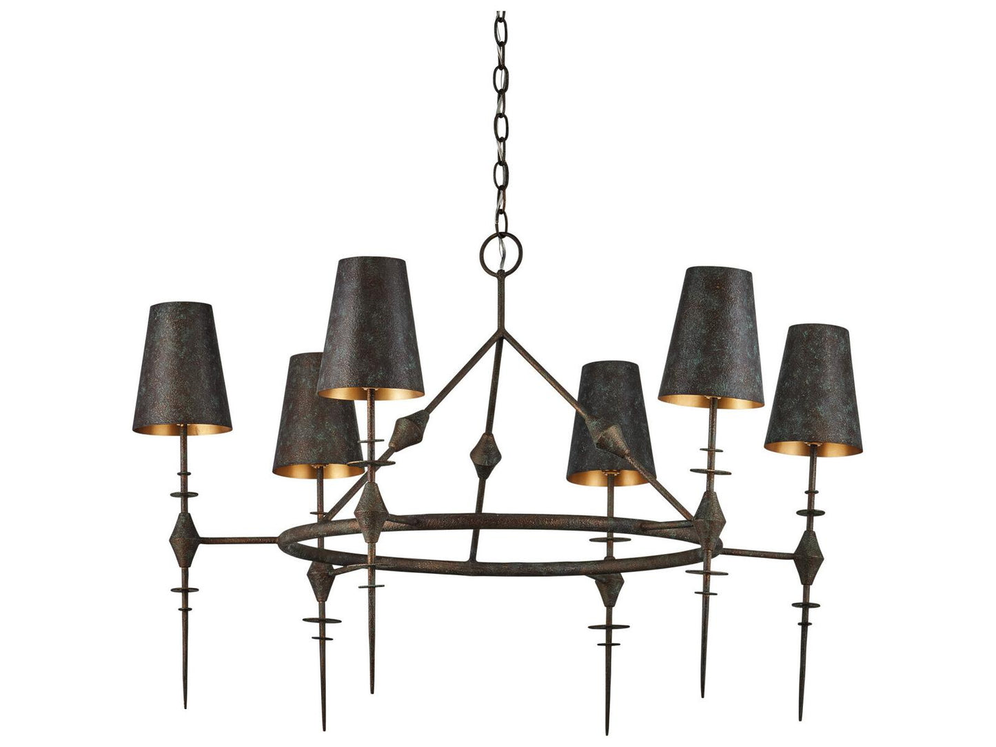 Currey & Company Currey and Company 6-Light Anselm Chandelier in Verde Bronze and Contemporary Gold