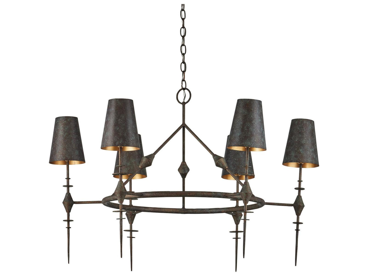 Currey & Company Currey and Company 6-Light Anselm Chandelier in Verde Bronze and Contemporary Gold
