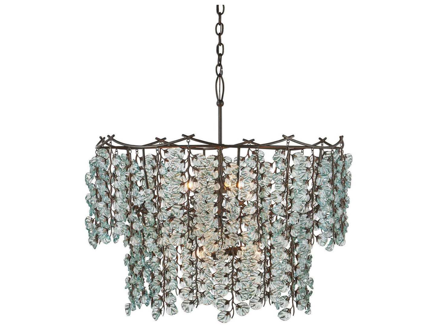 Currey & Company Currey and Company 6-Light Herbary Chandelier in Bronze with Recycled Glass Leaves