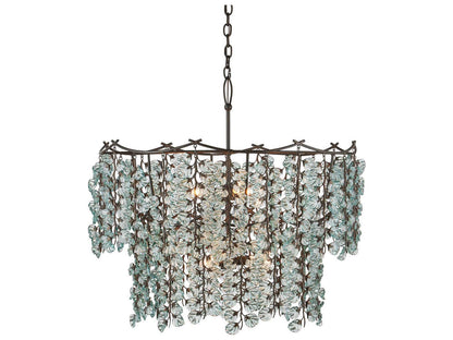 Currey & Company Currey and Company 6-Light Herbary Chandelier in Bronze with Recycled Glass Leaves