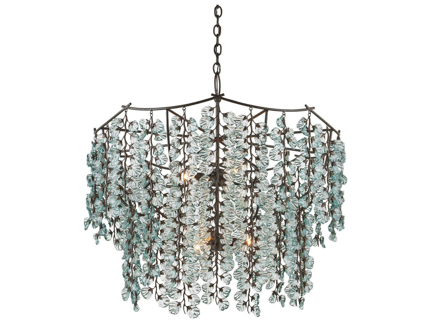 Currey & Company Currey and Company 6-Light Herbary Chandelier in Bronze with Recycled Glass Leaves