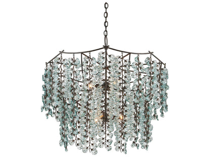 Currey & Company Currey and Company 6-Light Herbary Chandelier in Bronze with Recycled Glass Leaves