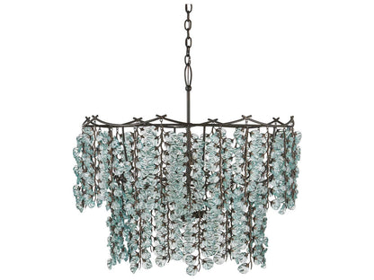 Currey & Company Currey and Company 6-Light Herbary Chandelier in Bronze with Recycled Glass Leaves