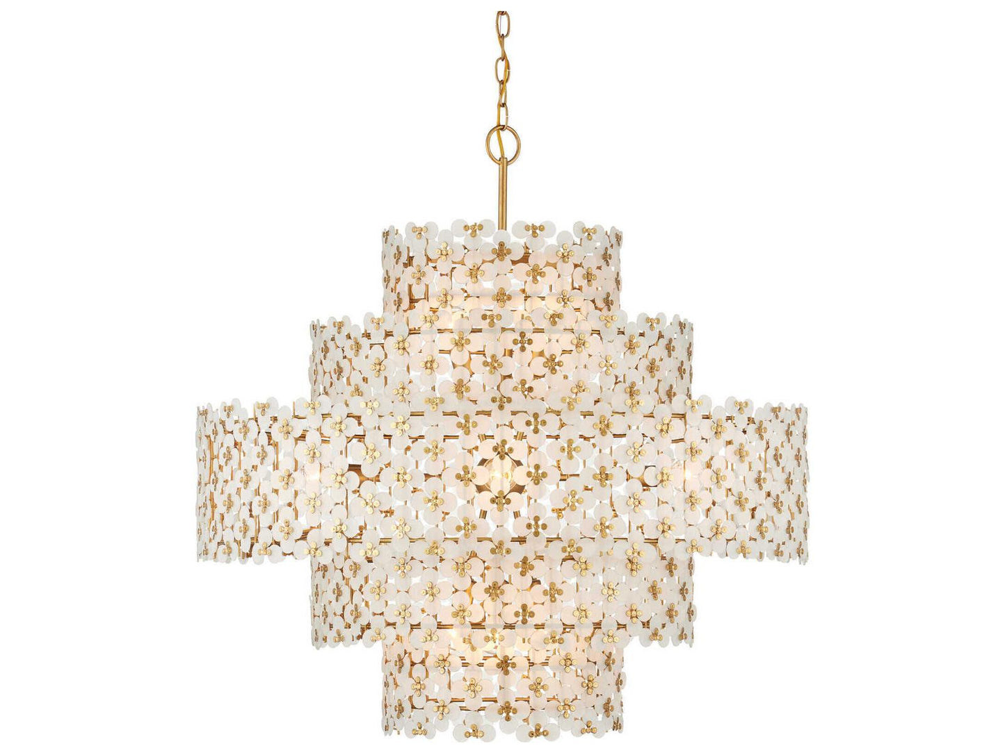 Currey & Company Currey and Company 12-Light Spring Flower Chandelier in Frosted Glass and Brass