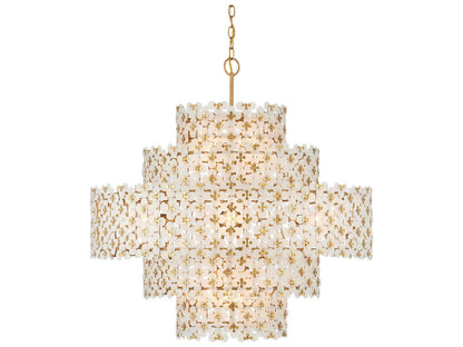 Currey & Company Currey and Company 12-Light Spring Flower Chandelier in Frosted Glass and Brass