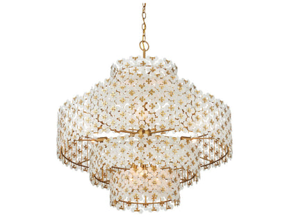 Currey & Company Currey and Company 12-Light Spring Flower Chandelier in Frosted Glass and Brass