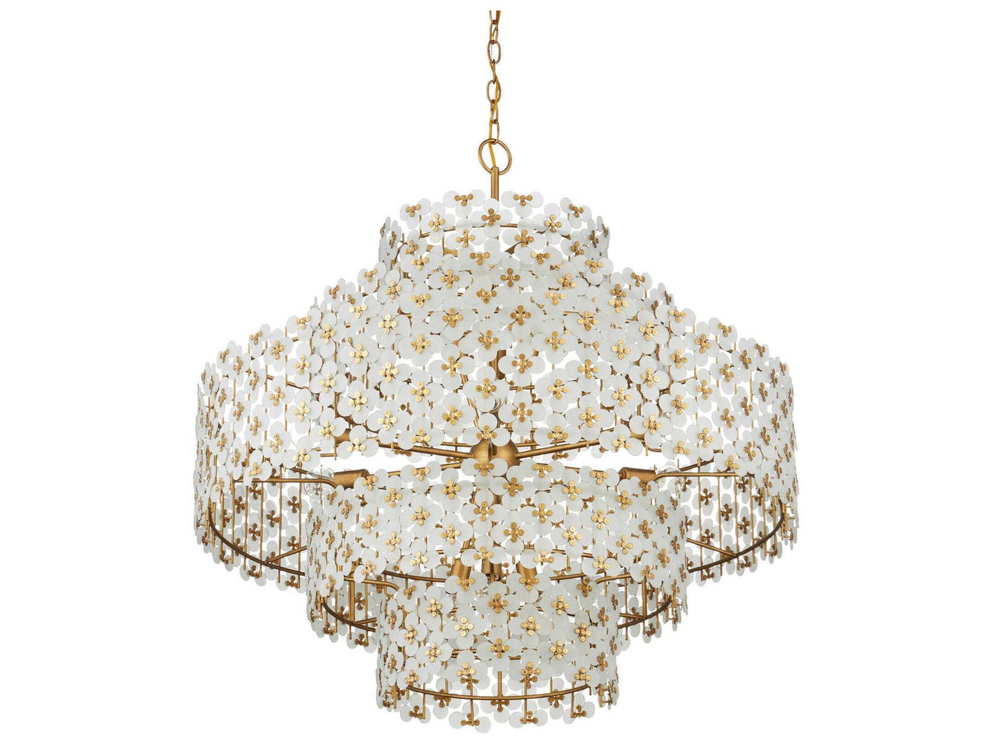 Currey & Company Currey and Company 12-Light Spring Flower Chandelier in Frosted Glass and Brass
