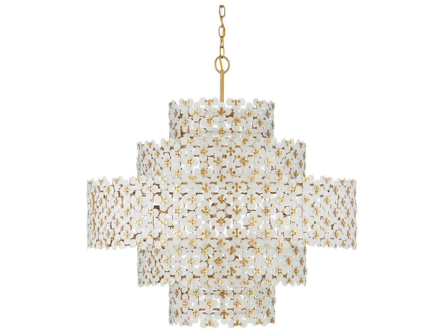 Currey & Company Currey and Company 12-Light Spring Flower Chandelier in Frosted Glass and Brass