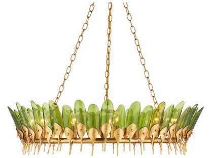 Currey & Company Currey and Company 11-Light Selavy Chandelier in Green Glass and Gold Leaf