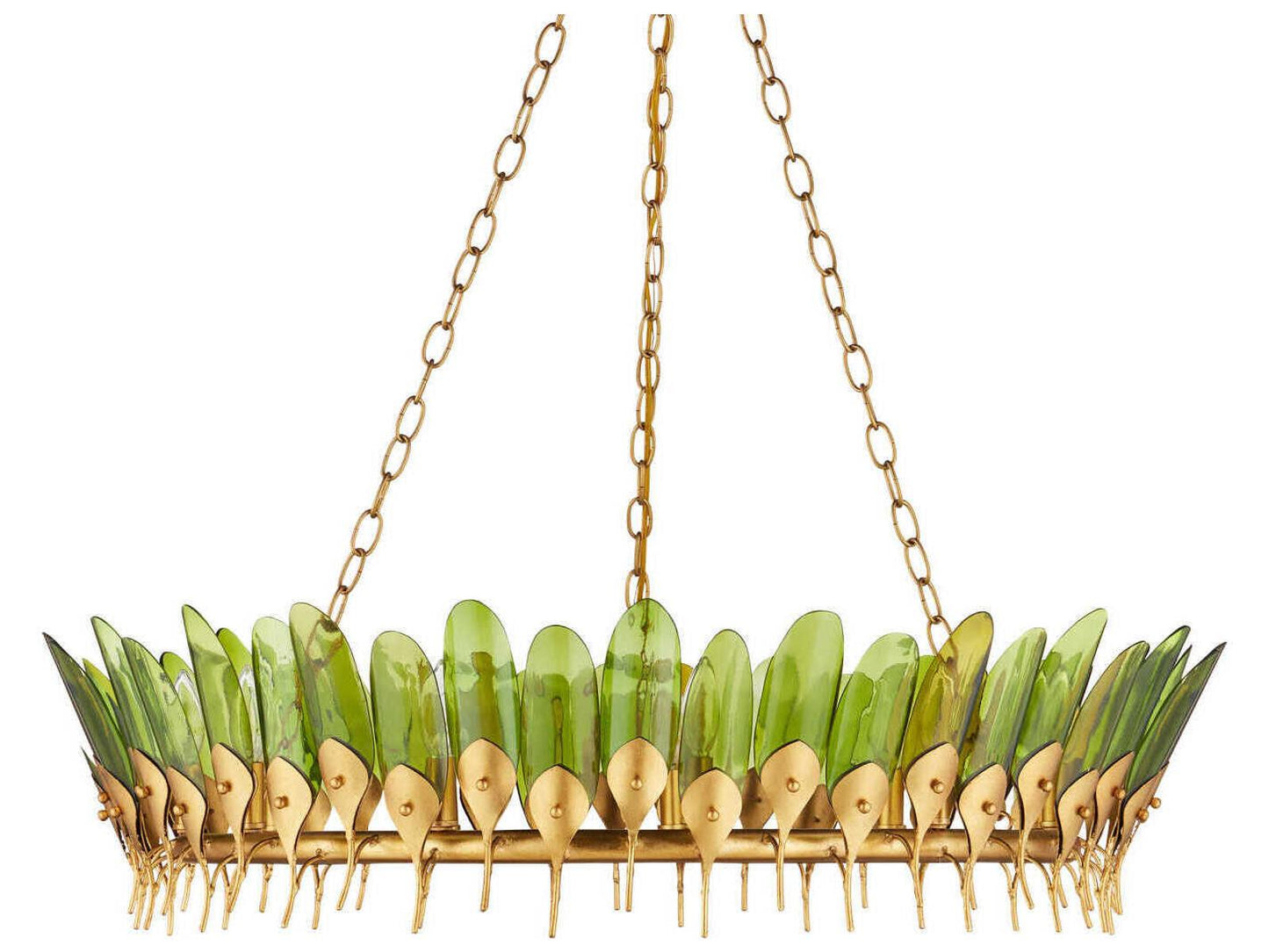 Currey & Company Currey and Company 11-Light Selavy Chandelier in Green Glass and Gold Leaf