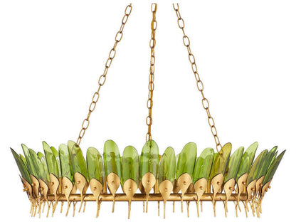Currey & Company Currey and Company 11-Light Selavy Chandelier in Green Glass and Gold Leaf