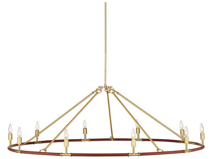 Currey & Company Currey and Company 10-Light Ellerston Chandelier in Brushed Brass and Saddle Brown Leather