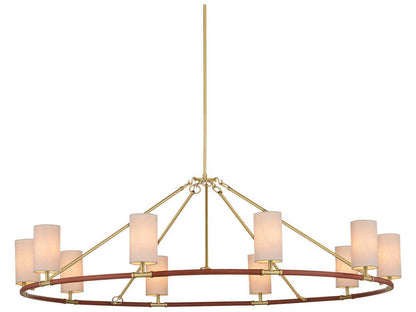 Currey & Company Currey and Company 10-Light Ellerston Chandelier in Brushed Brass and Saddle Brown Leather