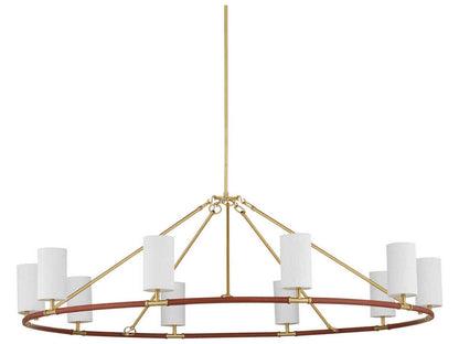 Currey & Company Currey and Company 10-Light Ellerston Chandelier in Brushed Brass and Saddle Brown Leather