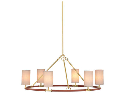 Currey & Company Currey and Company 6-Light Ellerston Medium Chandelier in Saddle Brown and Brushed Brass