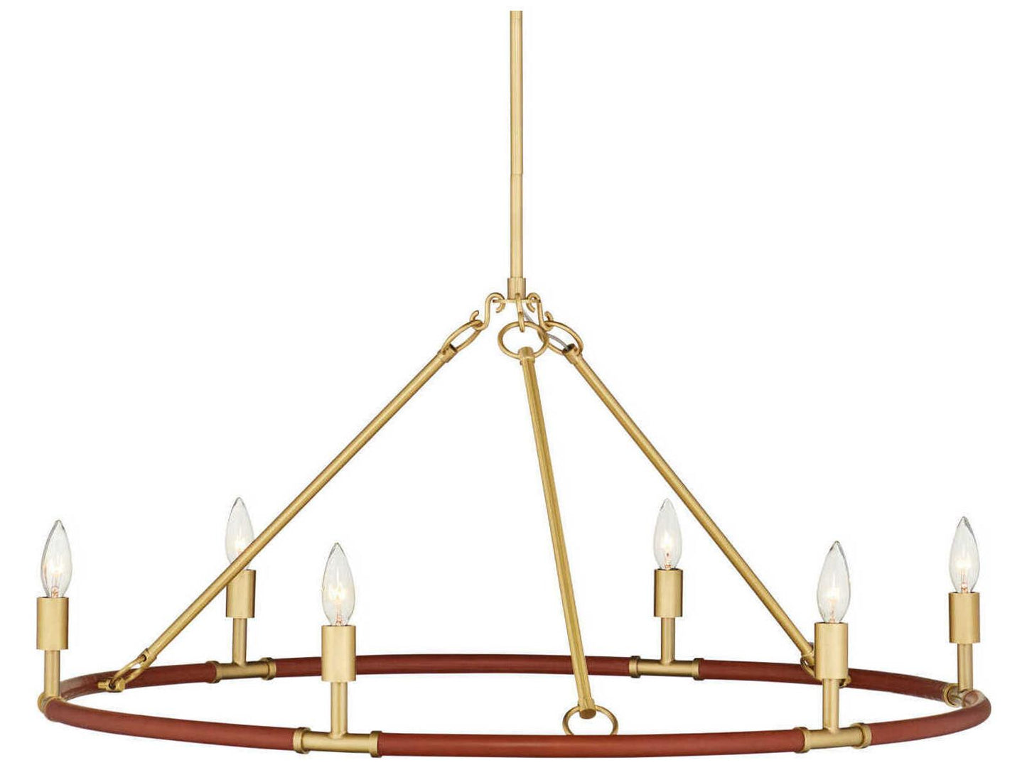 Currey & Company Currey and Company 6-Light Ellerston Medium Chandelier in Saddle Brown and Brushed Brass
