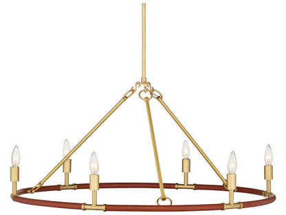 Currey & Company Currey and Company 6-Light Ellerston Medium Chandelier in Saddle Brown and Brushed Brass