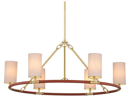 Currey & Company Currey and Company 6-Light Ellerston Medium Chandelier in Saddle Brown and Brushed Brass