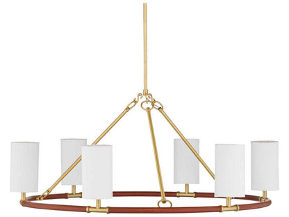 Currey & Company Currey and Company 6-Light Ellerston Medium Chandelier in Saddle Brown and Brushed Brass