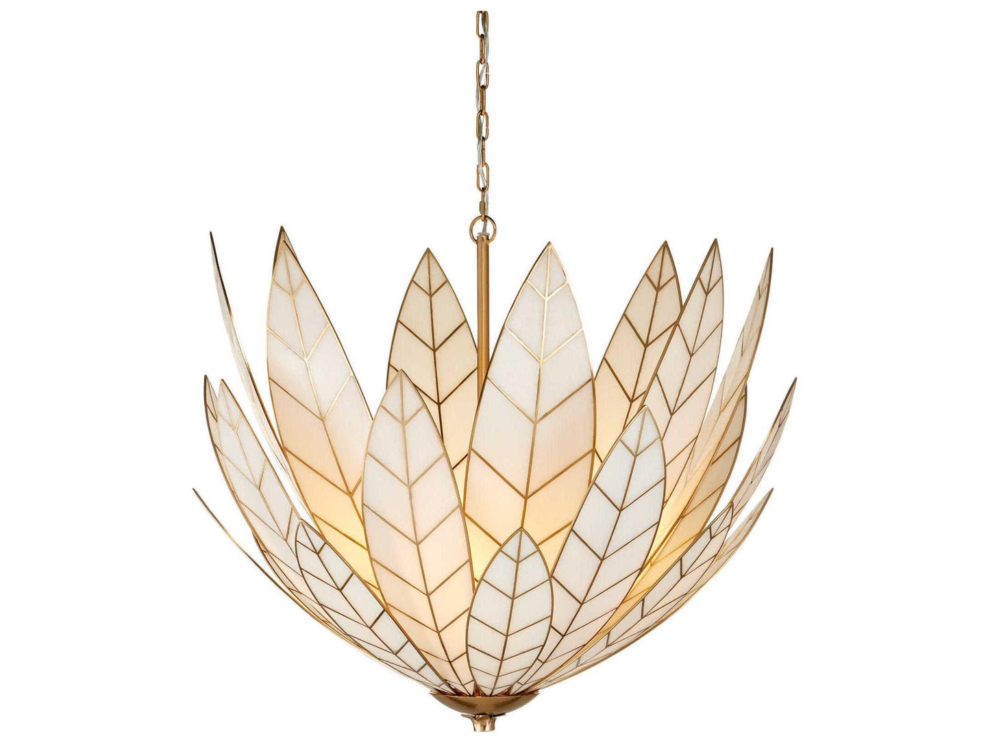 Currey & Company Currey and Company 3-Light Lamina Chandelier in Antique Brass and Off-White