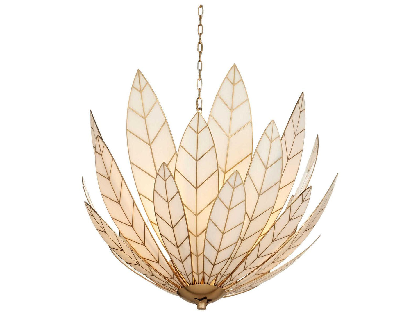 Currey & Company Currey and Company 3-Light Lamina Chandelier in Antique Brass and Off-White
